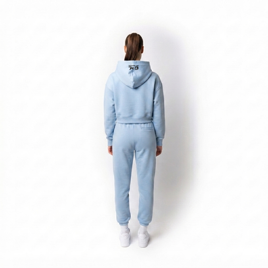 738 URBAN ESSENTIAL LIGHT BLUE DROPPED CROP HOODIE