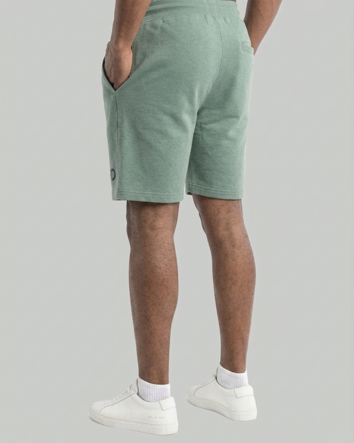 Dusty Green 7" Sweat Shorts with Navy Blue Embroidery
