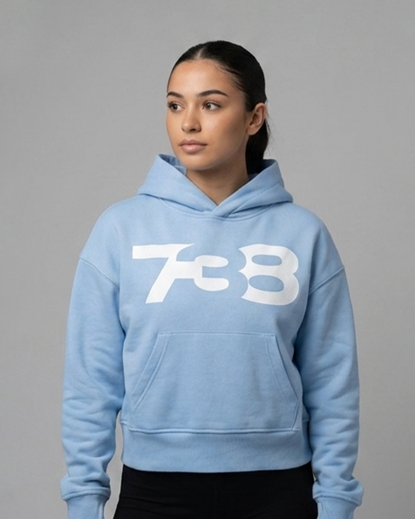 738 URBAN ESSENTIAL LIGHT BLUE DROPPED CROP HOODIE