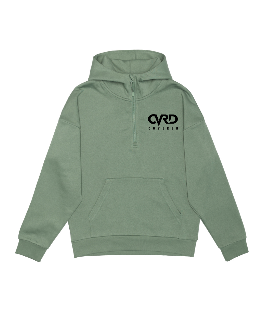 Green Half Zip Hoddie and Short with Black Print