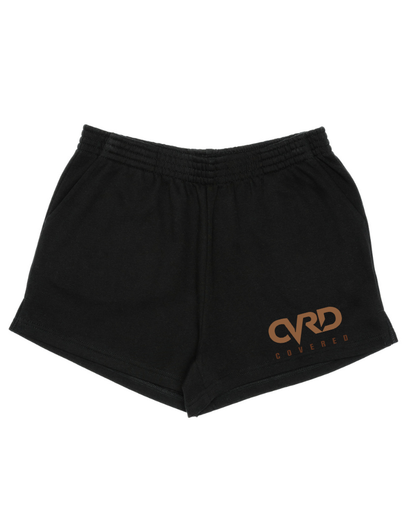 Black Ladies Short with Brown Print