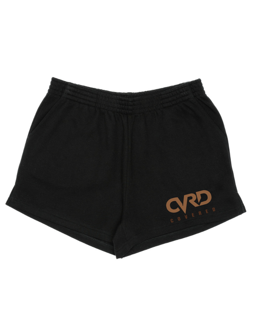 Black Ladies Short with Brown Print