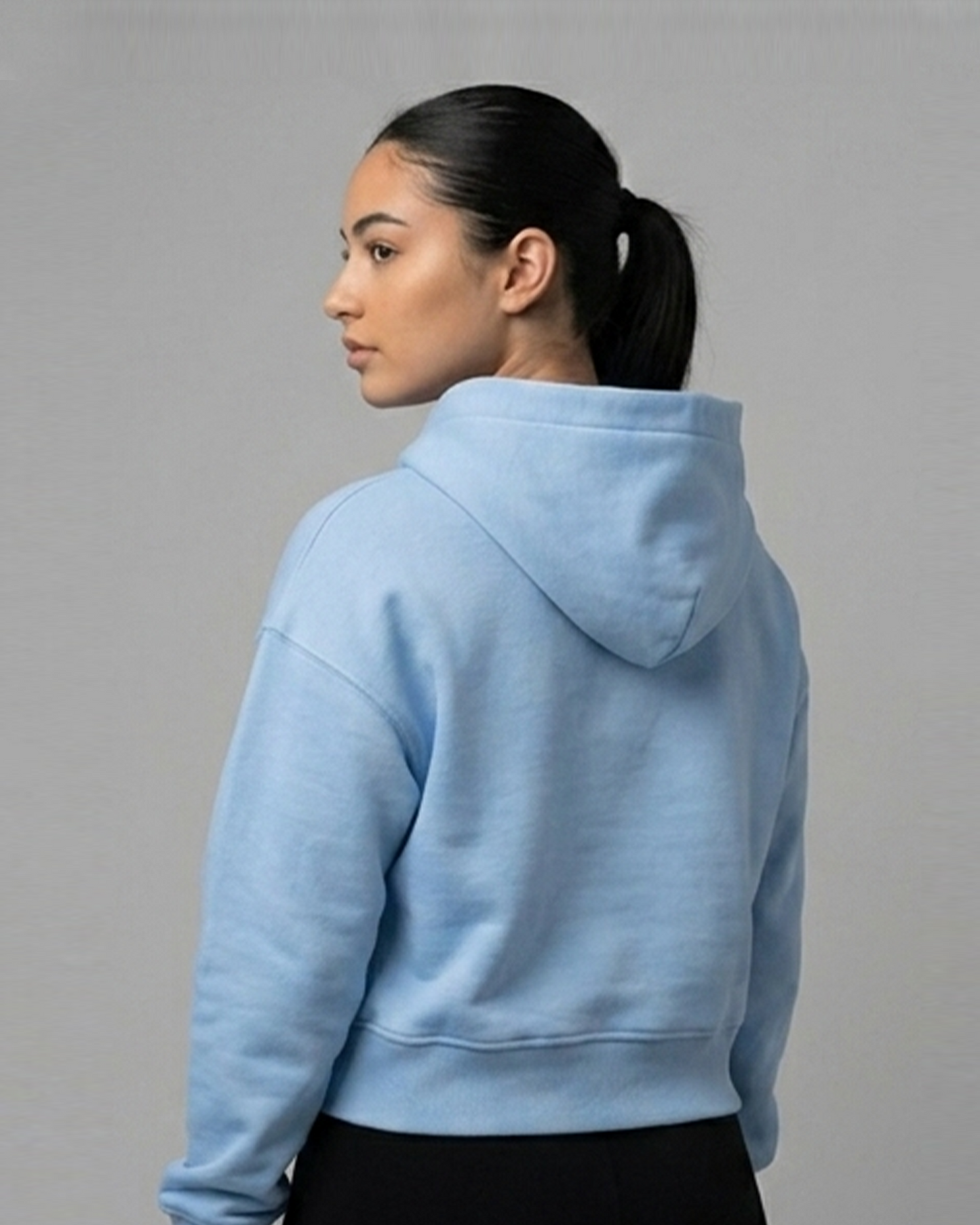 738 URBAN ESSENTIAL LIGHT BLUE DROPPED CROP HOODIE