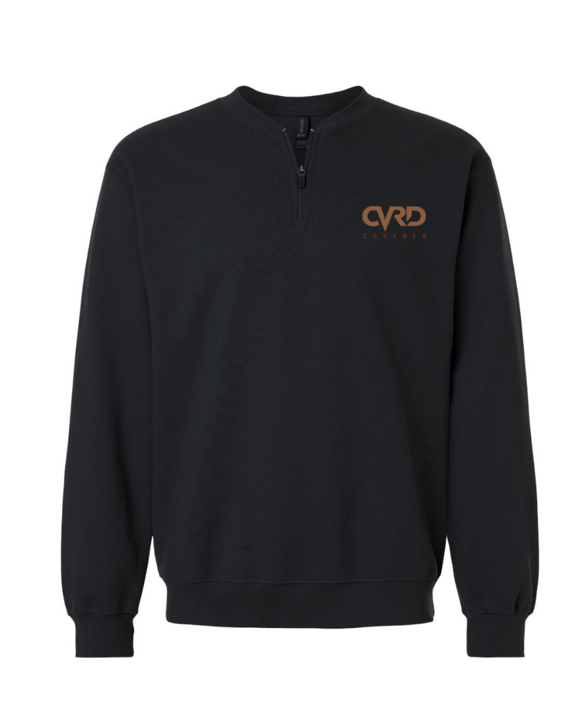 BLACK HALF ZIPPED SWEATER AND PENT WITH BROWN PRINT