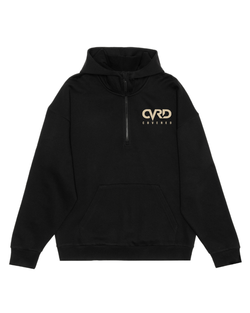 Black Half Zip Hoddie and Short with Camel Print