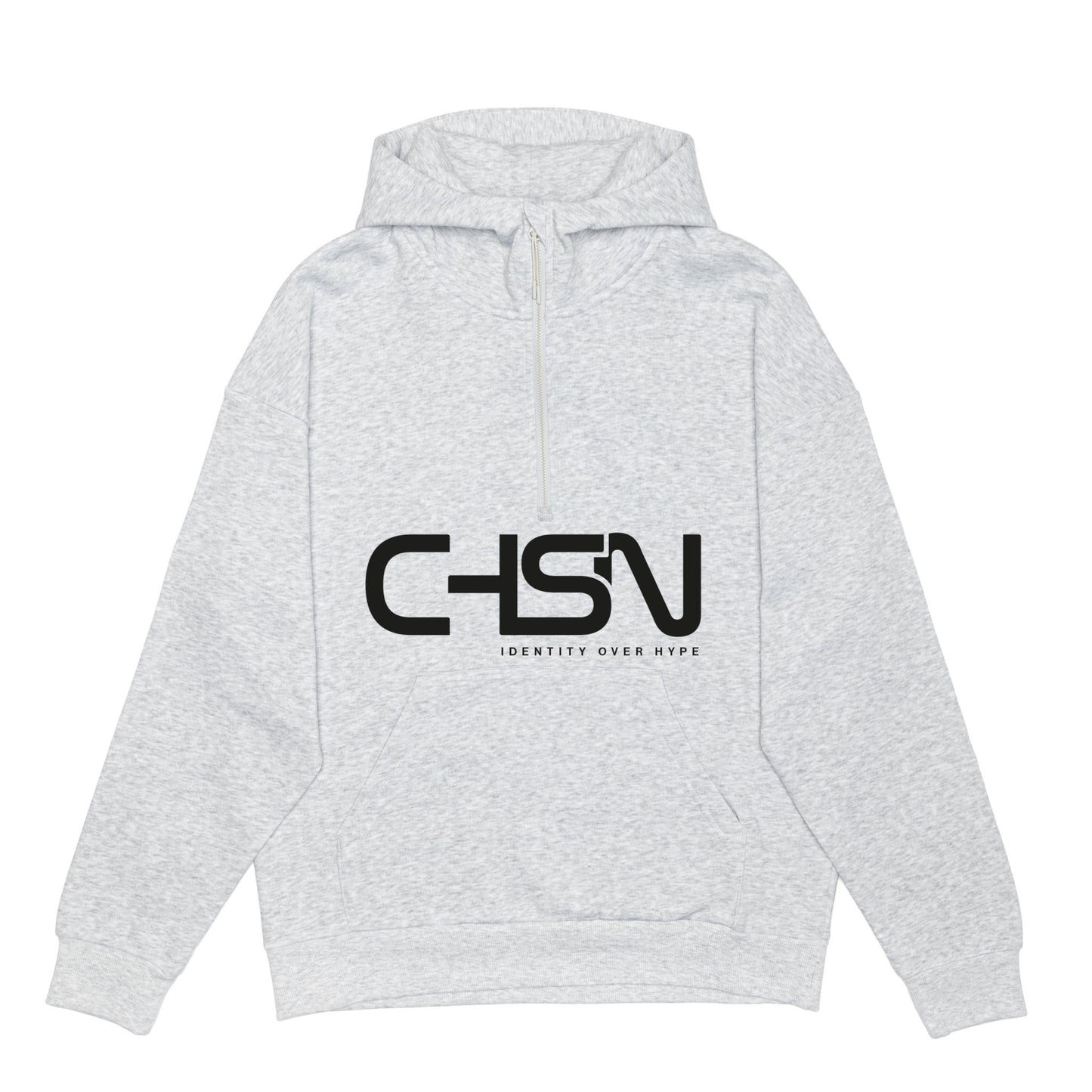 GREY HOODIE WITH BLACK CHSN PRINT
