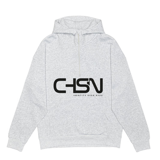 GREY HOODIE WITH BLACK CHSN PRINT