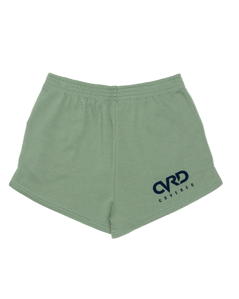 Green Ladies Short with Nevy Blue Print
