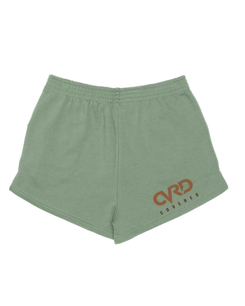 Green Ladies Short with Brown Print