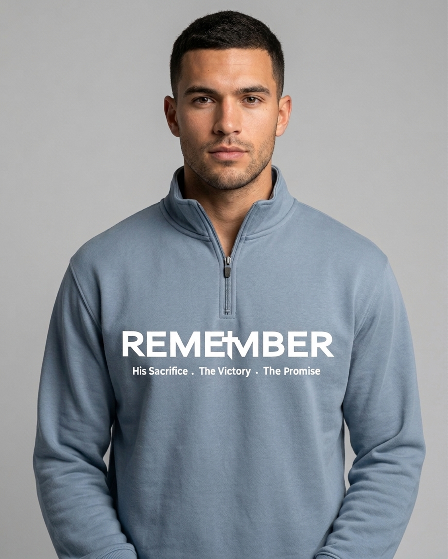 REMEMBER Classic Half Zip Premium Sweatshirts with Matching Sweatpants - Steal Blue
