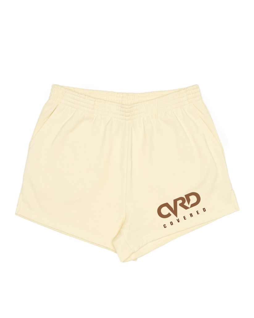 Cream Ladies Short with Brown Print