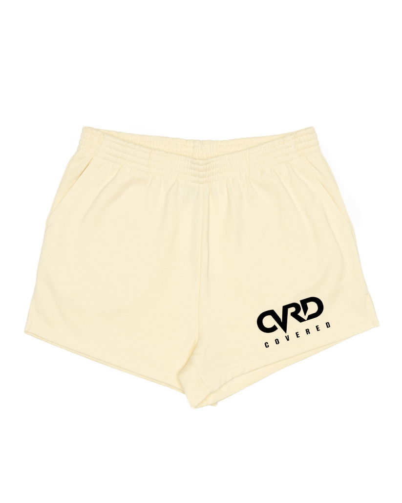 Cream Ladies Short with Black Print