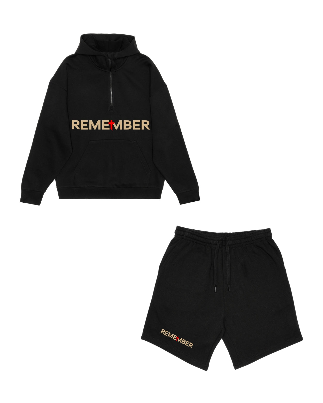 Black Half zip premium hoodies x shorts