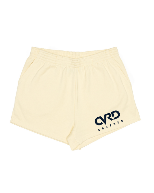 Cream Ladies Short with Nevy Blue Print