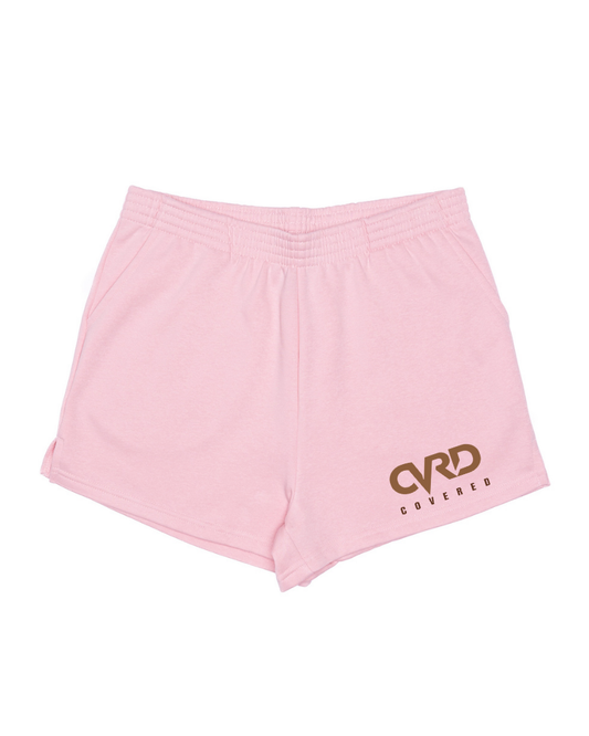 Pink Ladies Short with Brown Print