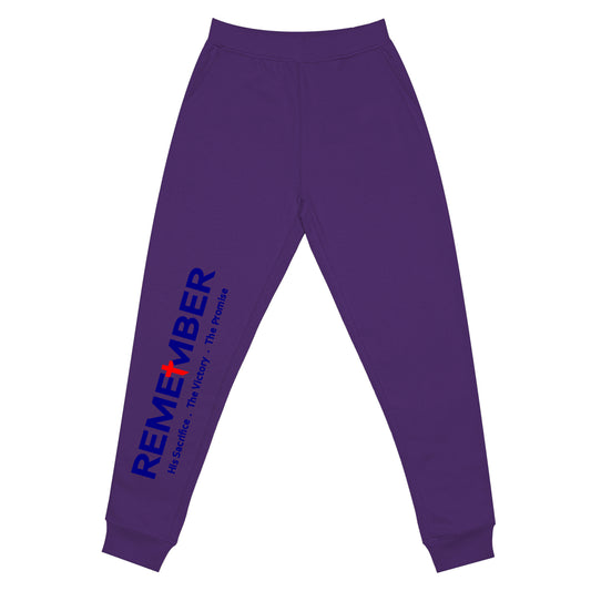 PURPLE JOGERS WITH THE RED CROSS ON THE LEFT THIGH