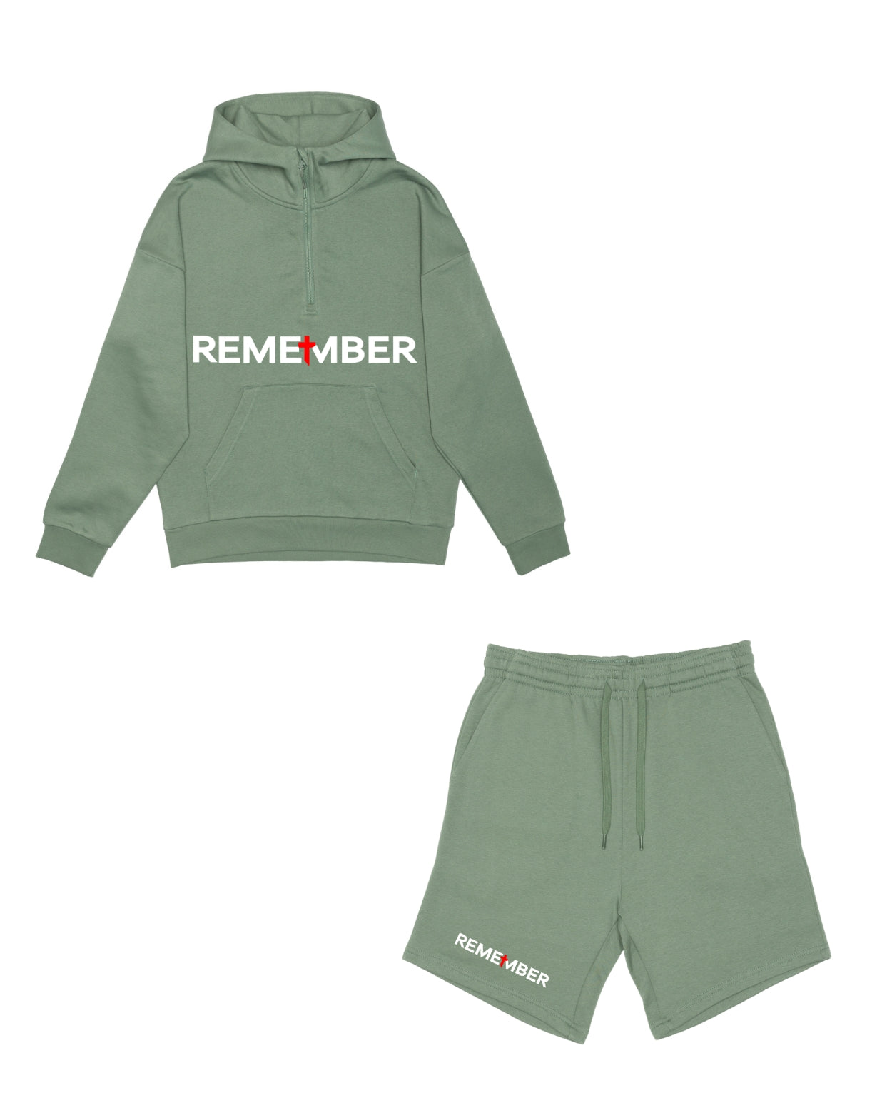 Green Half zip premium hoodies x shorts