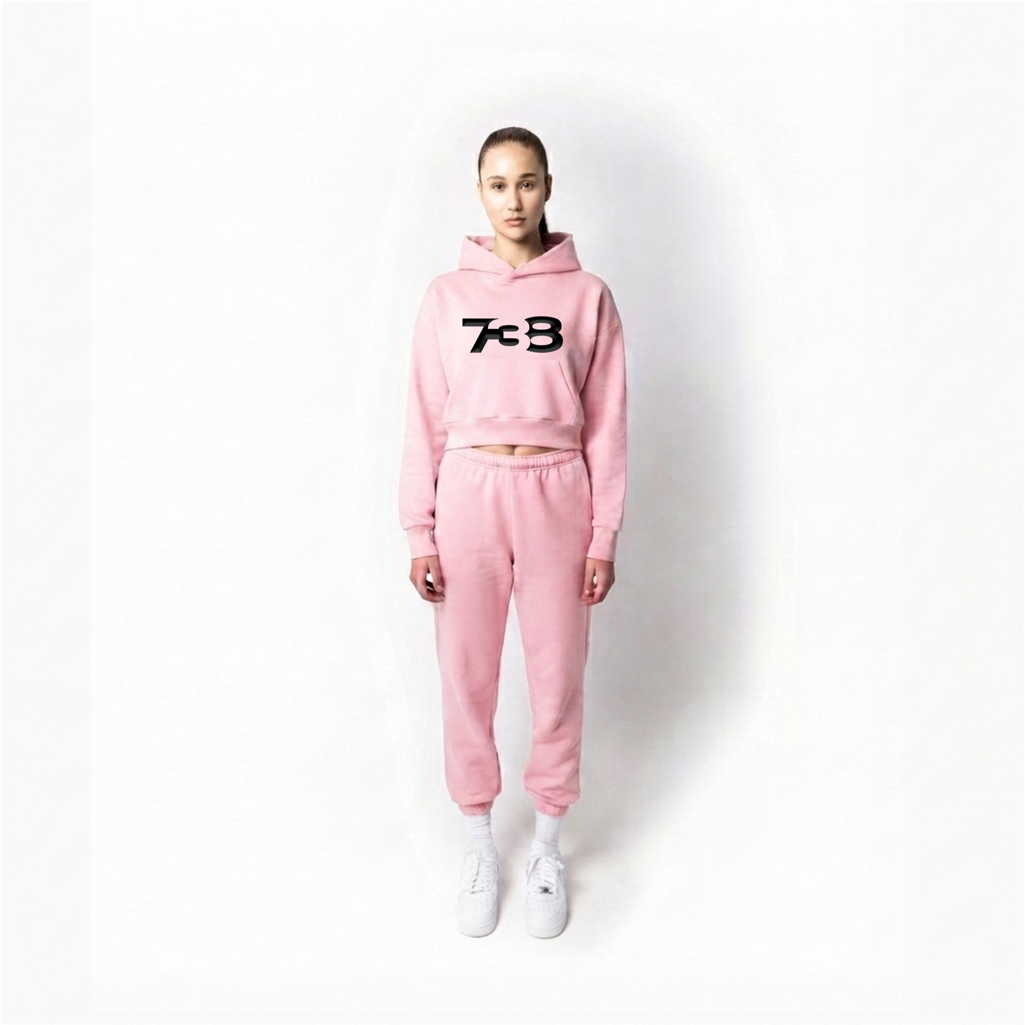738 URBAN ESSENTIAL PINK DROPPED CROP HOODIE