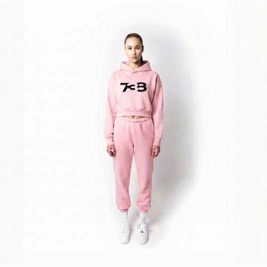 738 URBAN ESSENTIAL PINK DROPPED CROP HOODIE