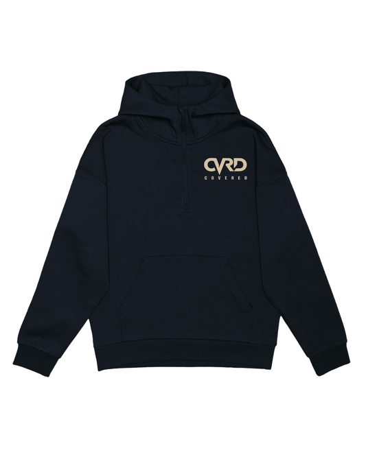Black Half Zip Hoddie with Camel Print