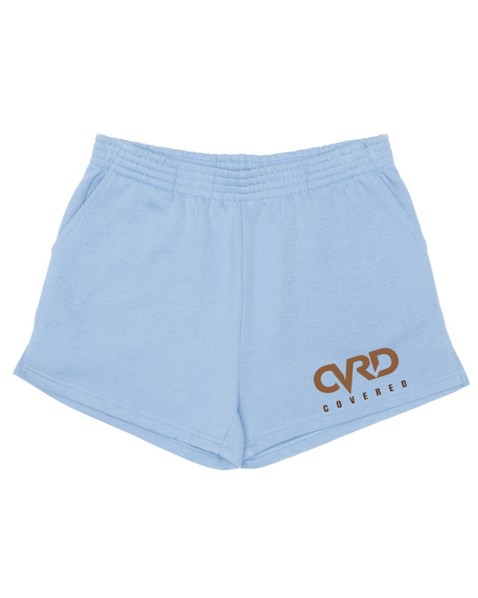 Light Blue Ladies Short with Brown Blue Print