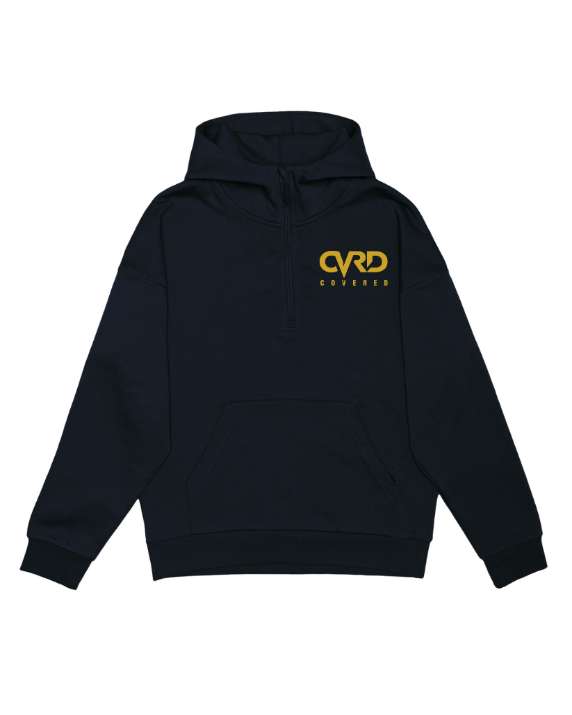 Black Half Zip Hoddie with Yellow Print