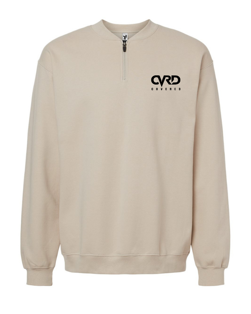 LIGHT BROWN HALF ZIPPED SWEATER AND PENT WITH BLACK PRINT