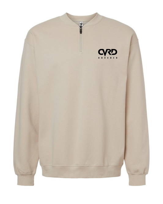 LIGHT BROWN HALF ZIPPED SWEATER AND PENT WITH BLACK PRINT
