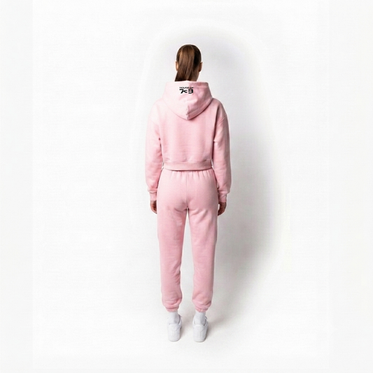 738 URBAN ESSENTIAL PINK DROPPED CROP HOODIE