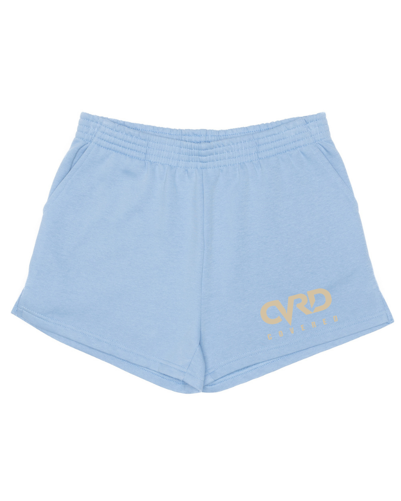 Light Blue Ladies Short with Camel Print