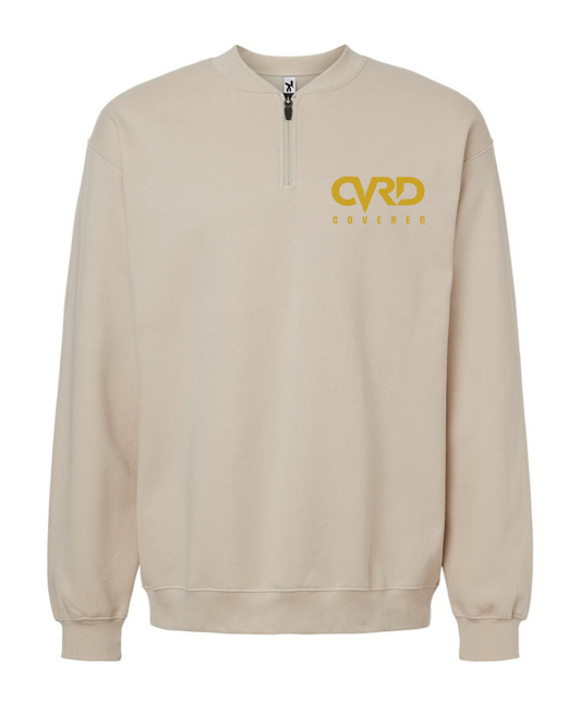 LIGHT BROWN HALF ZIPPED SWEATER AND PENT WITH YELLOW PRINT