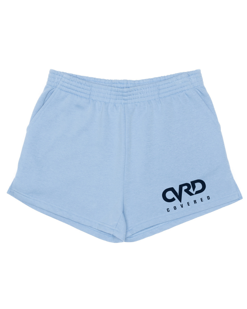 Light Blue Ladies Short with Nevy Blue Print