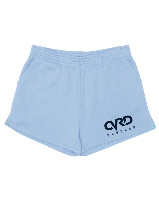Light Blue Ladies Short with Nevy Blue Print