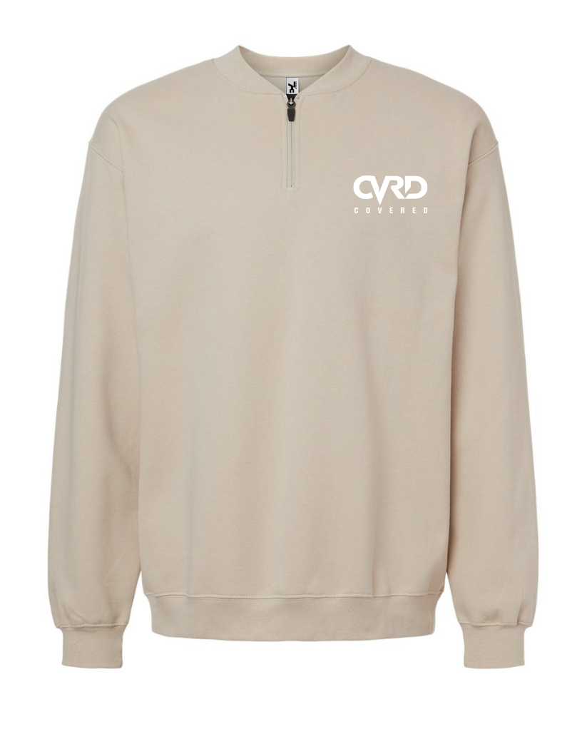 LIGHT BROWN HALF ZIPPED SWEATER AND PENT WITH WHITE PRINT