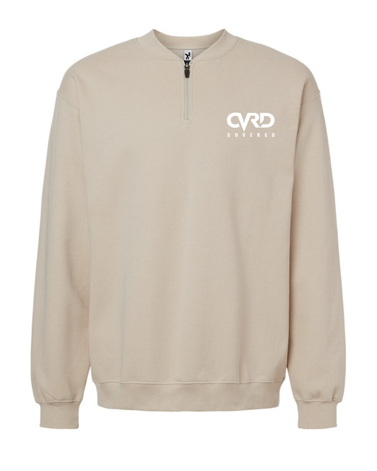 LIGHT BROWN HALF ZIPPED SWEATER AND PENT WITH WHITE PRINT
