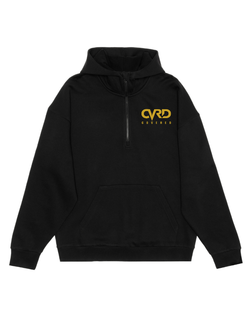 Black Half Zip Hoddie and Short with Yellow Print