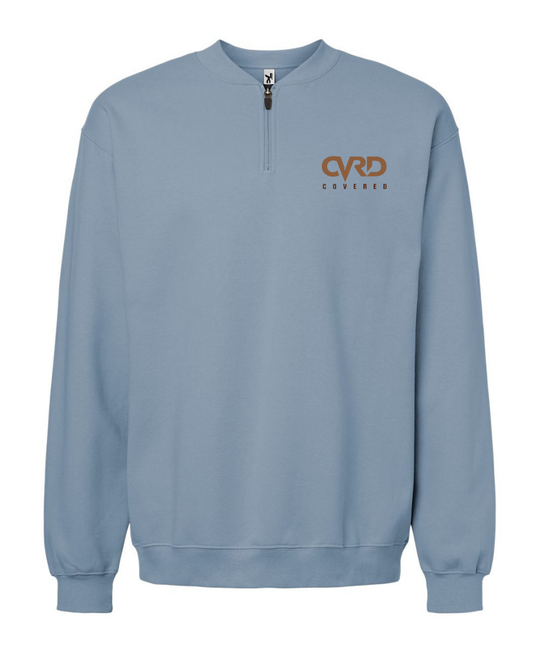 Steel Blue  HALF ZIPPED SWEATER  WITH BROWN PRINT