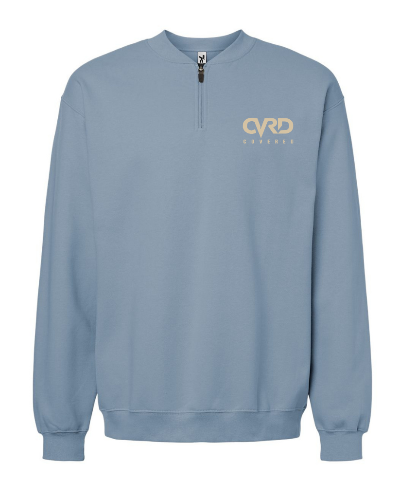 Steel Blue  HALF ZIPPED SWEATER  WITH CAMEL PRINT