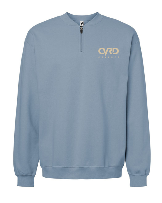 Steel Blue  HALF ZIPPED SWEATER  WITH CAMEL PRINT