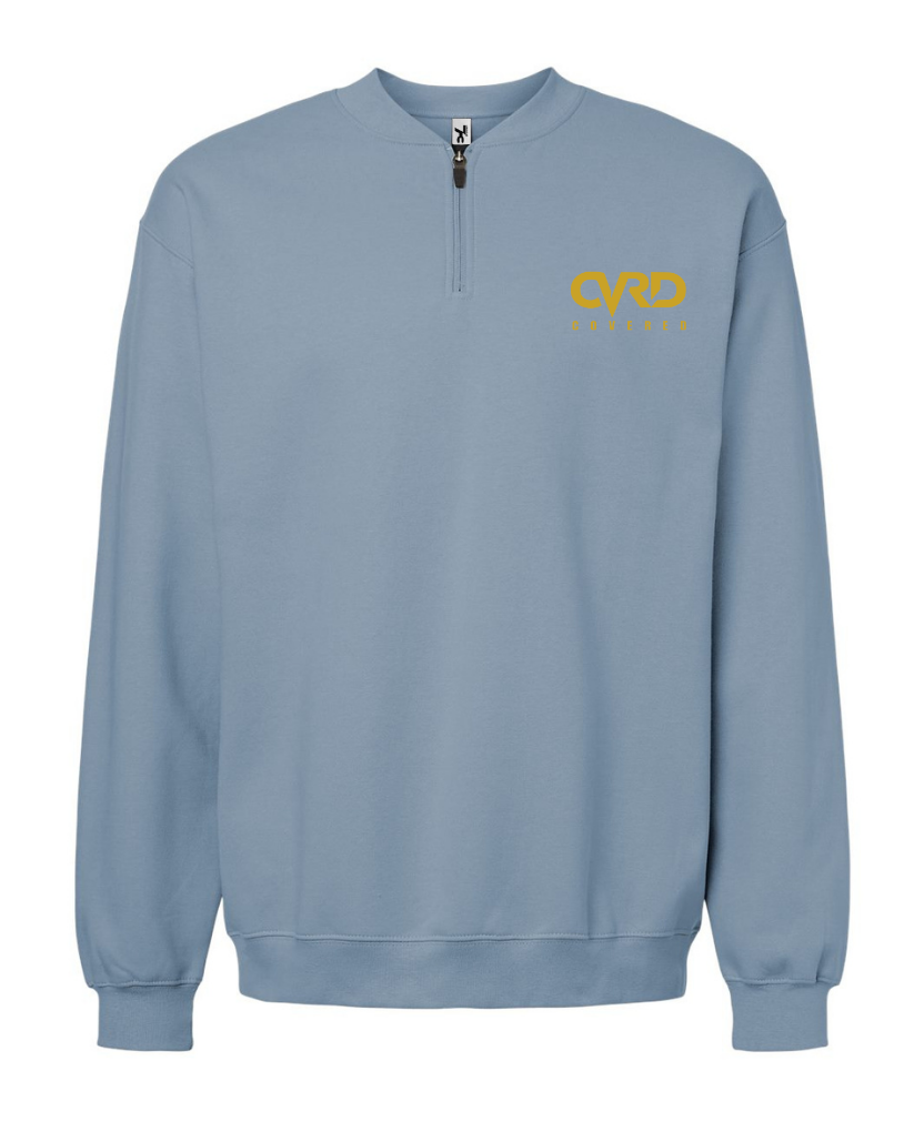 Steel Blue  HALF ZIPPED SWEATER  WITH YELLOW PRINT