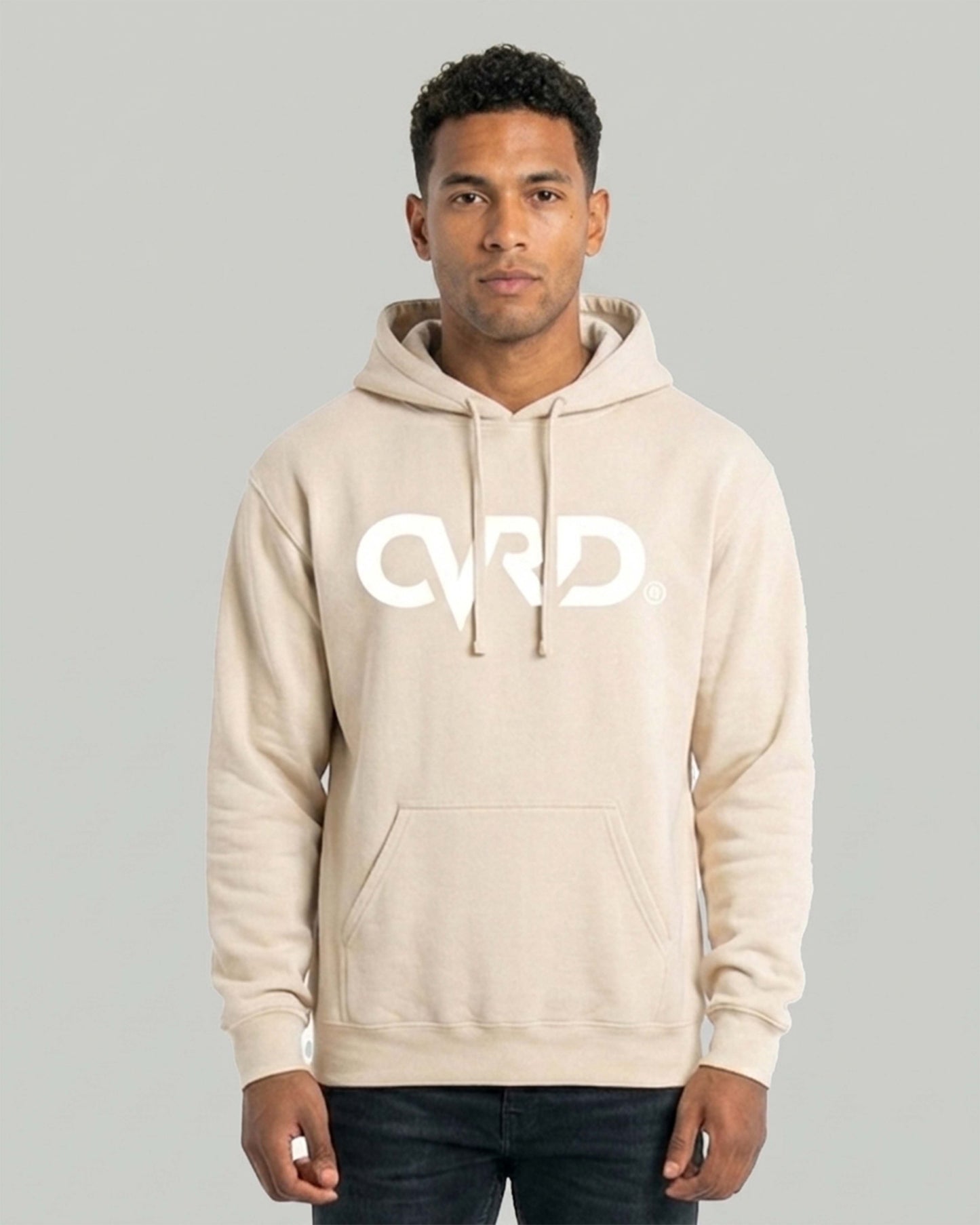 BEIGE HOODIE WITH WHITE CVRD PRINT