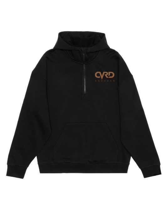 Black Half Zip Hoddie and Short with Brown Print