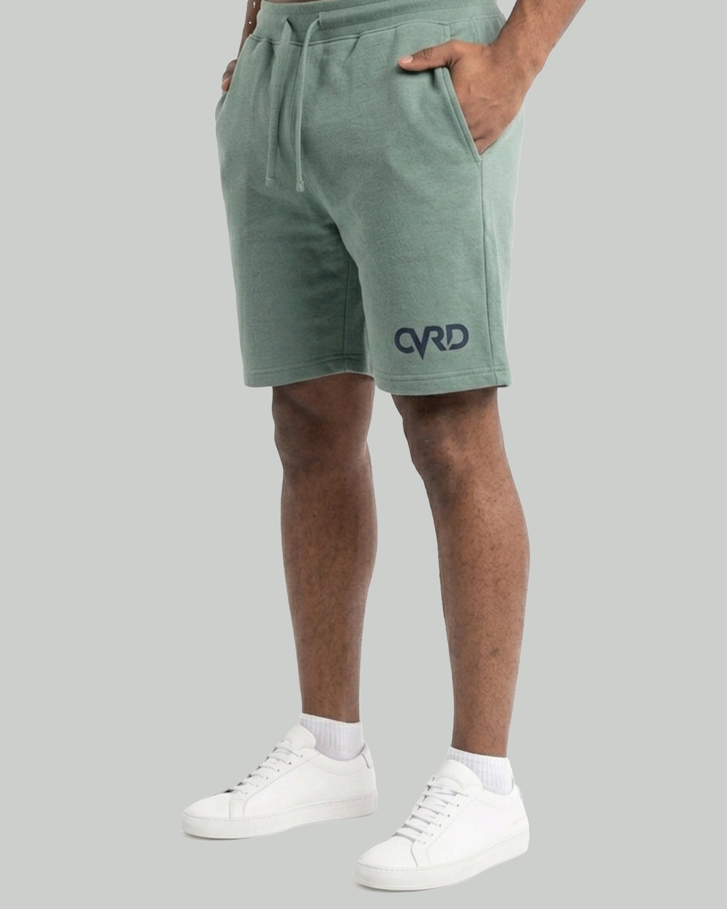 Light Sage Green Men's Shorts with Navy Blue Print